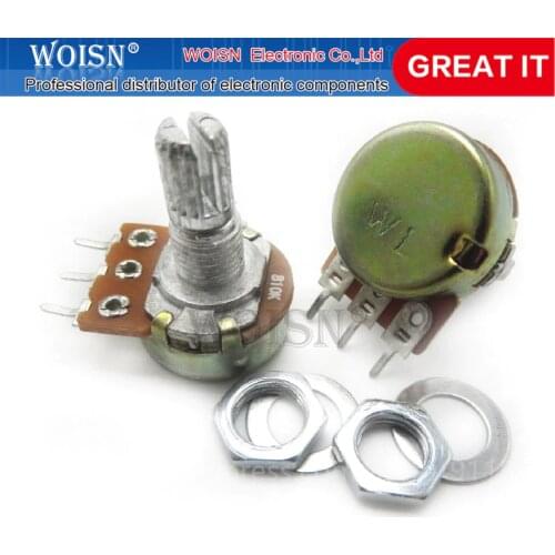 30pcs WH148 B1K B2K B5K B10K B20K B50K B100K B500K 3Pin 15mm Shaft Amplifier Dual Stereo Potentiometer 1K 2K 5K 10K 50K 100K