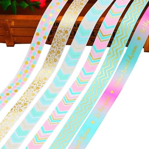 5yards 15mm Bronzing Ribbon For Craft Christmas Printed Tape Handmade DIY Hair Bows Apparel Sewing Gift Wrapping Home Decor