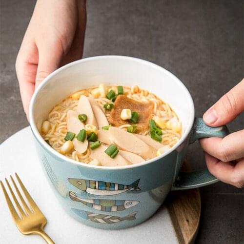 650ml Ramen Bowl Breakfast Cup Instant Oatmeal Cartoon Cute Office Home Milk Coffee Fruit Cup Beverage Kitchen Tableware