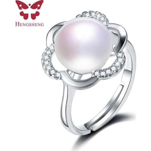 AAAA 10-11mm high luster white bread round natural pearl ring for women, fashion flower 925 sterling silver jewelry ring 2021