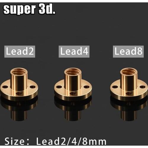 3D printer accessoris Copper Trapezoidal Lead Screw Nut T8 pitch 2mm for Lead 2/4/8mm screw stepper motor rail screw CNC