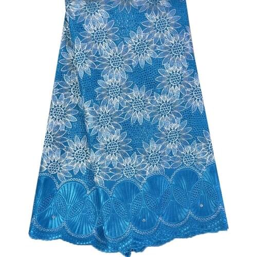 Free shipping (5yards/set) high quality VPL11358 African voile lace fabric cotton lace with Stones Nigerian lace for dress