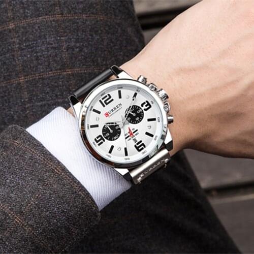 Fashion Classic Black White Chronograph Watch Men CURREN Mens Watches Casual Quartz Wristwatch Male Clock Reloj Hombre