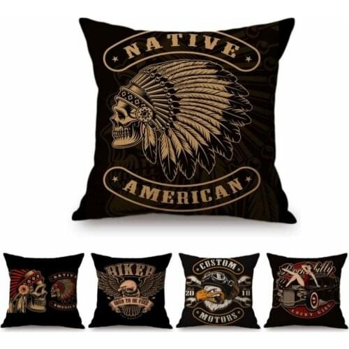 Black Funky Motorcycle Biker Art Skull Rock Cushion CoverPillow Case Throw Pillow Case Cover Office Decorative Sofa Bedroom