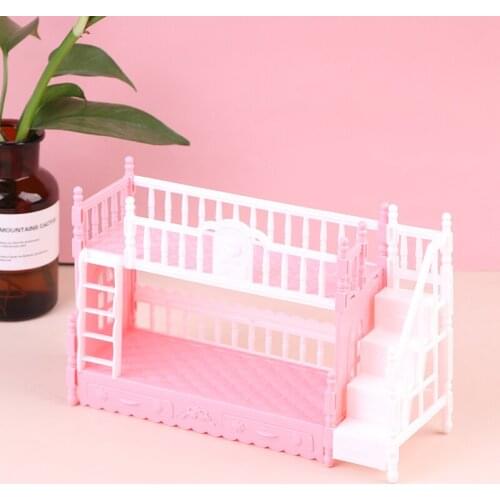 For Doll Children Play House Simulation European Furniture Princess Double Bed With Stairs Toys For Doll Accessories