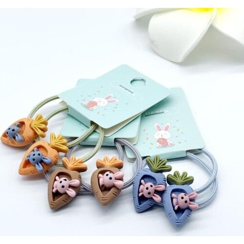 Children Cute Cartoon Vegetable Animal Rabbit Carrot Bear Bamboo Elastic Hair Bands For Womens and Girls Kids Hair Accessories