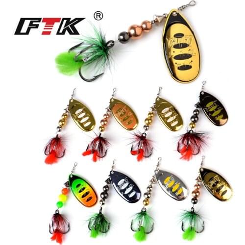 FTK 1pc Fishing Lure Spinner Bait 8 colors 12g 18g Wobblers Spoon Lures Pike Metal Bass Hard Bait With Feather Treble Hooks