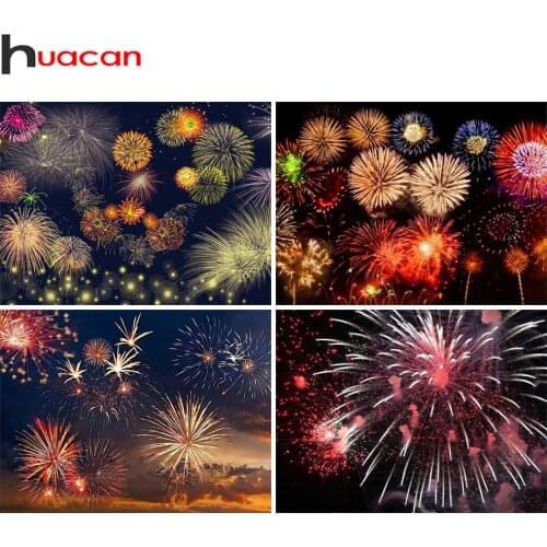 Huacan Diamond Painting Fireworks Full Square/round Diamond Embroidery Mosaic Holiday Celebrate Scenery Wall Decor