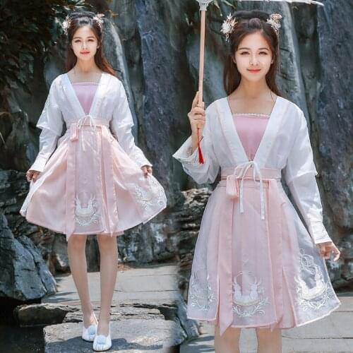 Chinese National Dance Costume For Women Reform Hanfu Festival Outfit Folk Stage Performance Clothes Oriental Fairy Dress DF1016