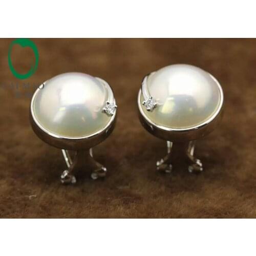 14k White Gold Round Mabe Pearl Classic Engagement Earring Free shipping For Anniverary