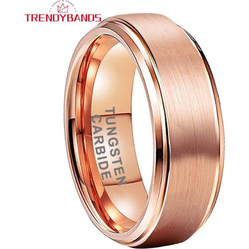 6MM Rose Gold Wedding Band For Woman Men Tungsten Rose Gold Ring Stepped Beveled Edges