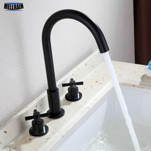 Quality Double Handles Bathroom Faucet Deck Mounted Widespread Basin Faucet Brass Water Mixer Tap Set