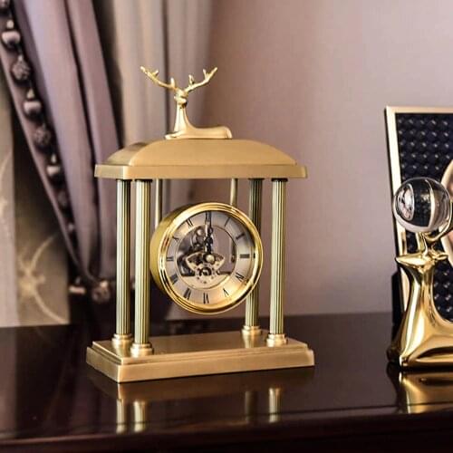 Brass Clock Home Docor Deer Retro Luxury Bedroom Decoration Copper Decorative Table Clock Eurpoean Eagle Vintage Desktop Clock