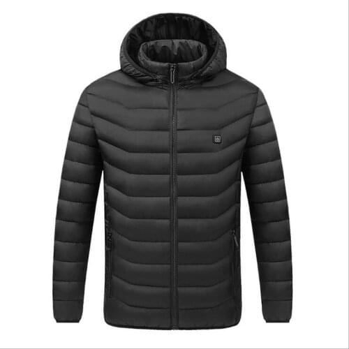 2019 Winter New Men Warm USB Infrared Heating Winter Jacket Men Smart Thermostat Solid Color Hooded Heated Parkas Warm Jacket