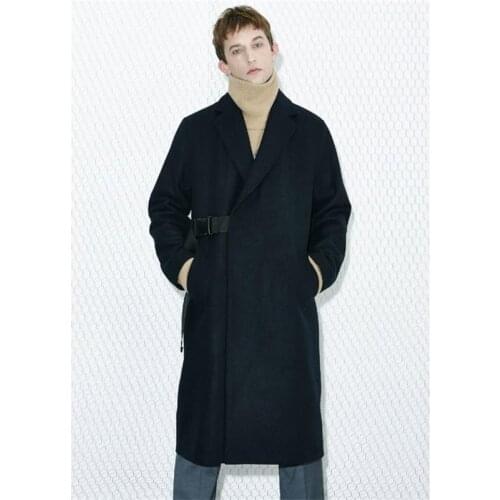 Mens woolen coat autumn and winter men double-breasted simple black