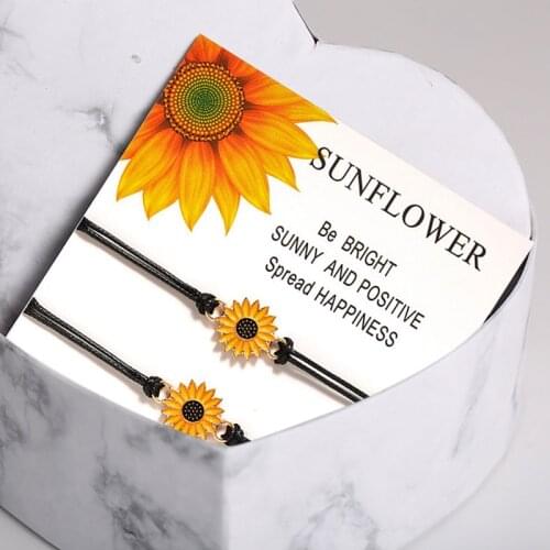 New Bohemian Sunflower Beaded Leather Rope Hand Woven Bracelet Women Sister Love Friendship Jewelry Accessories