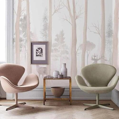 Custom 3D Wall Mural Nordic Hand Painted Pink Woods Fantasy Elk Abstract Background Wall Childrens Room Waterproof 3D Stickers