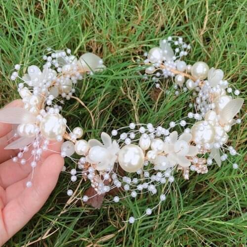 Elegant Girls Headband Imitated Pearl Hair Headdress Flower Wreath Garland Head Hoop Headbands Hair Jewelry