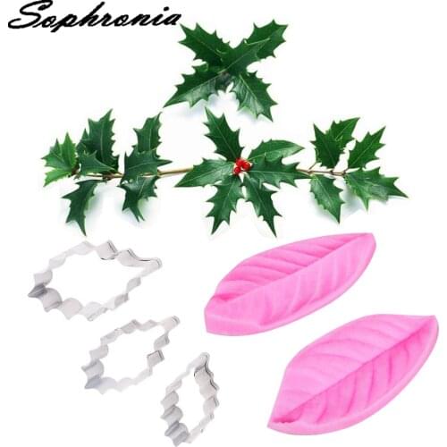 Christmas Leaf Petal Veiner &Cutter Silicone Mold Fondant Mould Cake Decorating Tools Chocolate Gumpaste,Sugarcraft Mold CS240