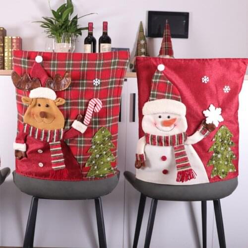 Christmas Chair Cover Cute Cartoon Santa Claus Snowman Reindeer Dining Chair Slipcovers for Home Party Décor