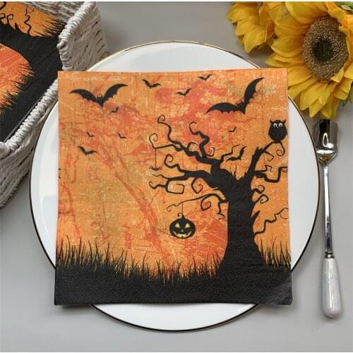 2021 New 20Pcs/Pack Halloween Decoupage Paper Napkins Frightening Pumpkin Bat Paper Tissues for Halloween Party Decor Supplies D