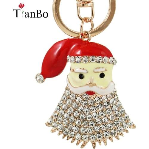 TianBo 1PC Crystal Rhinestone Charm Xmas Santa Claus Pendant Keychain Purse Bag Key Ring Christmas Gift