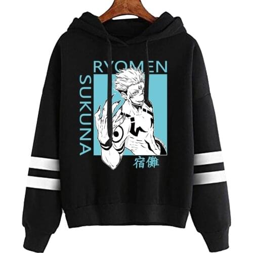 Mens Hoodies Jujutsu Kaisen Women Pullovers Hoodies Sweatshirts Sukuna Print Anime Hoody Streetwear Striped Tops