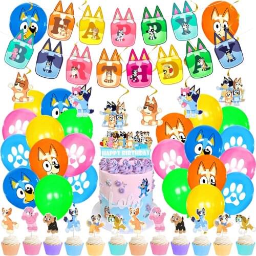 1set Bingo Bluey Balloons Animal Theme Party Decor Kids Toys Dog Paw Globos Inflatable Balls Happy Birthday Banner Cake Toppers