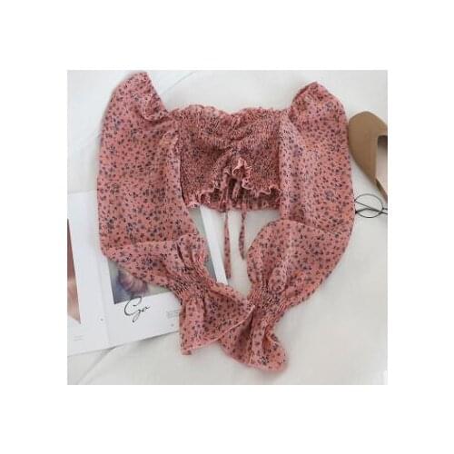 30/lot fedex fast bohemian style woman print strapless top female slash neck floral full blouse