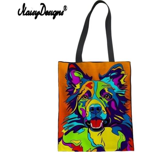 Colorful Shopping Bag Saco Compras Animal Dog Border Collie Women Handbags Canvas Cotton Shopping Bags Hand Linen Shoulder Pack