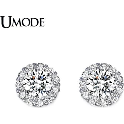UMODE Fashion 6mm 0.75 Carat Zircon Stud Earrings for Women Paved CZ Crystal White Gold Jewelry Brincos Aretes de Mujer AUE0017