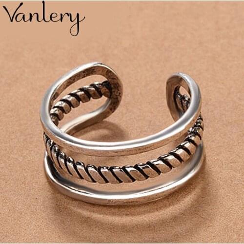 Wholesale Antique Silver Color Lines Rings For Women Statement Jewelry Finger Ring anillos mujer bijoux