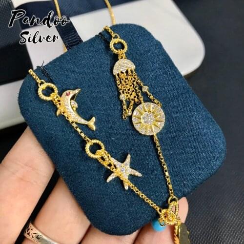 Yellow Silver Elements Of The Sea Adjustable Necklace For Women Gift ,High Quality S925 Sterling Silver Jewelry 1:1 Copy