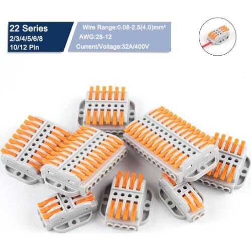 1PCS Quick Compact Wire Connectors 2/3/4/5/6/8/10/12 pin Conductor Push-in Butt Cable Wiring Terminal Block M3 Screw Fixing