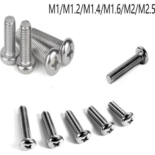 100PCS M1 M1.2 M1.4 M1.6 M2 M2.5 Cross Recessed Pan Head Screws Stainless Steel Machine Screw