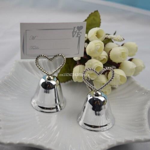 100PCS Heart Kissing Bell Place Card Photo Holder Bridal Wedding Metal Heart Shape Favor Favors Party Gift