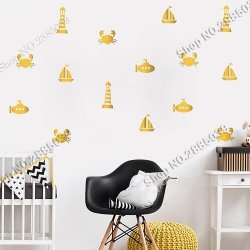 106pcs set Maritime Wall Stickers Nursery Decal Creative Vinyl Wall Sticker Kids Room DIY Self-Adhesive Boats Decals Decor JW580