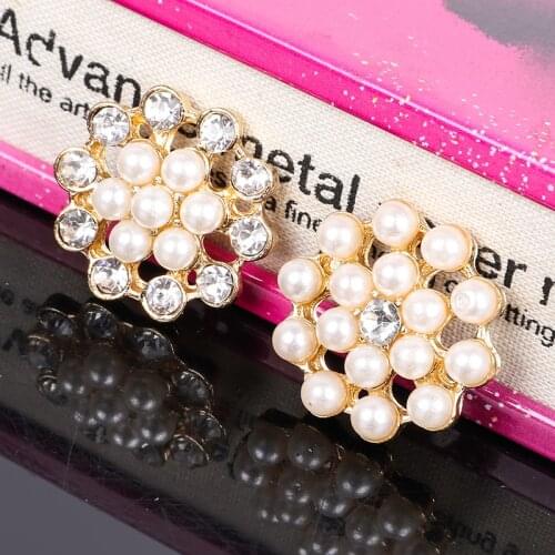 2019New 100Pcs 22mm Round Pearl and Rhiestones Button for DIY hair accessories or phone case decoration ZJ443