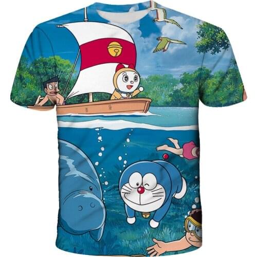 2021 Doraemon T Shirt Boy 3D Printing Girls kawaii T-Shirt Round Collar Short Sleeves Birthday Present Cartoon Tee