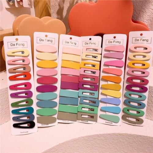 2021 New Korea Style 10 Pcs/Set Color Geometry Childrens Headdress Water Drop Hairpin Cute Little Girl Fashion Hair Accessories