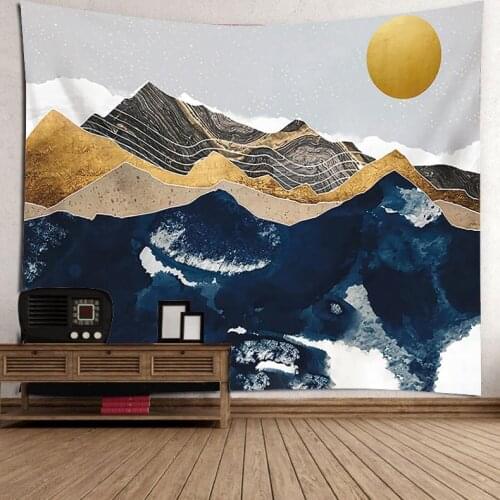 2021 Mountain Moon Bohemian Tapestry Wall Hanging Forest Nature Landscape Art Tapestry Boho Blanket For Room decor Sunrise Blue