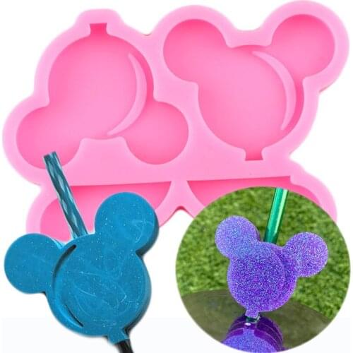 3D Balloon Mouse Head Straw Topper Silicone Molds Baby Party Fondant Cake Decorating Tools Chocolate Candy Polymer Clay Moulds