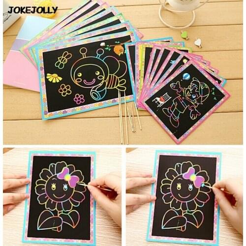5pcs Small and Large size Two-in-one Magic Color Scratch Art Paper Coloring Cards Scraping Drawing Toys for Children kids GYH