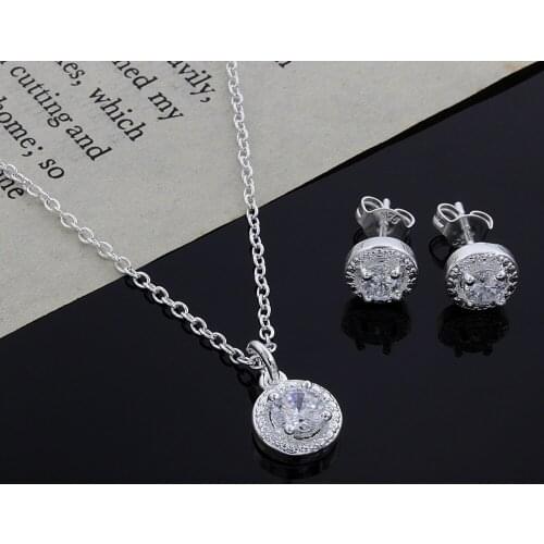 HOT promotion Lover gifts cute silver color fashion noble women shiny crystal CZ necklace earring jewelry set Wedding cs006