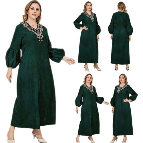 Abaya Muslim Vintage Long Dress Arab Kaftan Middle East Maxi Robe For Women Islamic Vestido V-neck Ethnic Ladies Ramadan Turkish
