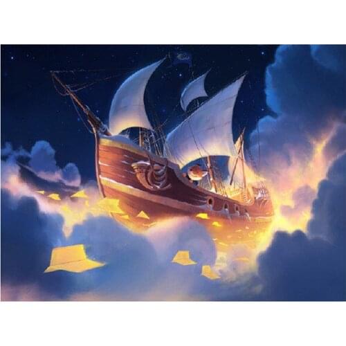 Diy 5D Full Square Round Diamond Painting Sailboat In The Sky Rhinestone Cross Stitch Kit Fantasy Picture Diamond Cross Stitch