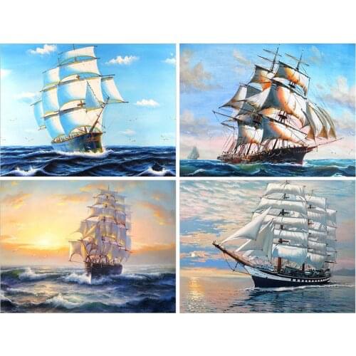 DIY 5D Diamond Painting Ship Cross Stitch Needlework Craft Gift Diamond Embroidery Landscape Patterns Mosaic Rhinestone Decor