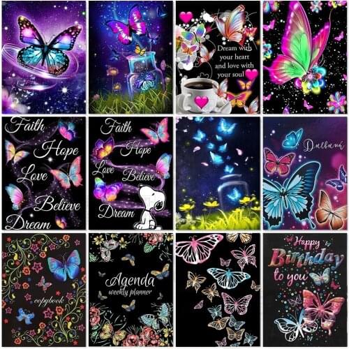 Diamond Painting Butterfly Picture Full Square Cross Stitch Diamond Embroidery Text Art Picture Rhinestones Handmade Gift Decor