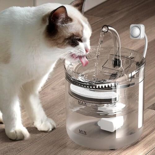2L Automatic Fountain For Cats With Faucet Transparent Pet Cat Water Filter Feeder Dog Drinker Motion Sensor Dispenser