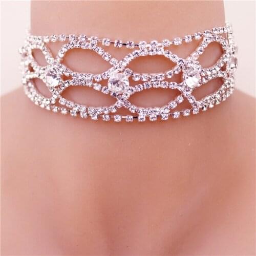 Sparkling Silver Color Crystal Petals Collar Chain Choker Necklace Bridal Women Wedding Party Diamante Rhinestone Choker Jewelry